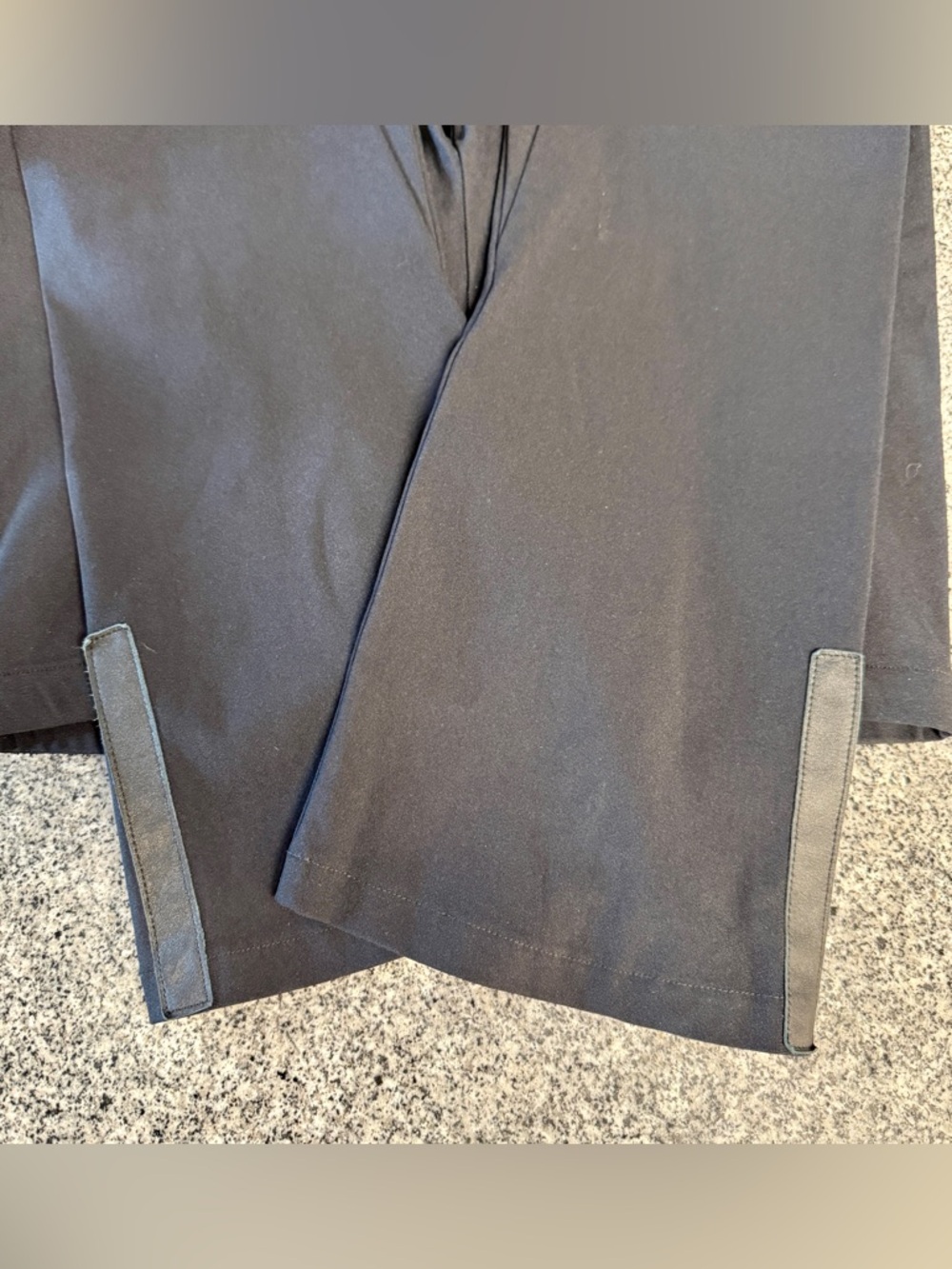 Elaine Kim Black Flare Pants | Leather Trim Tab Minimalist | Sz L | Made in USA - Picture 5 of 9